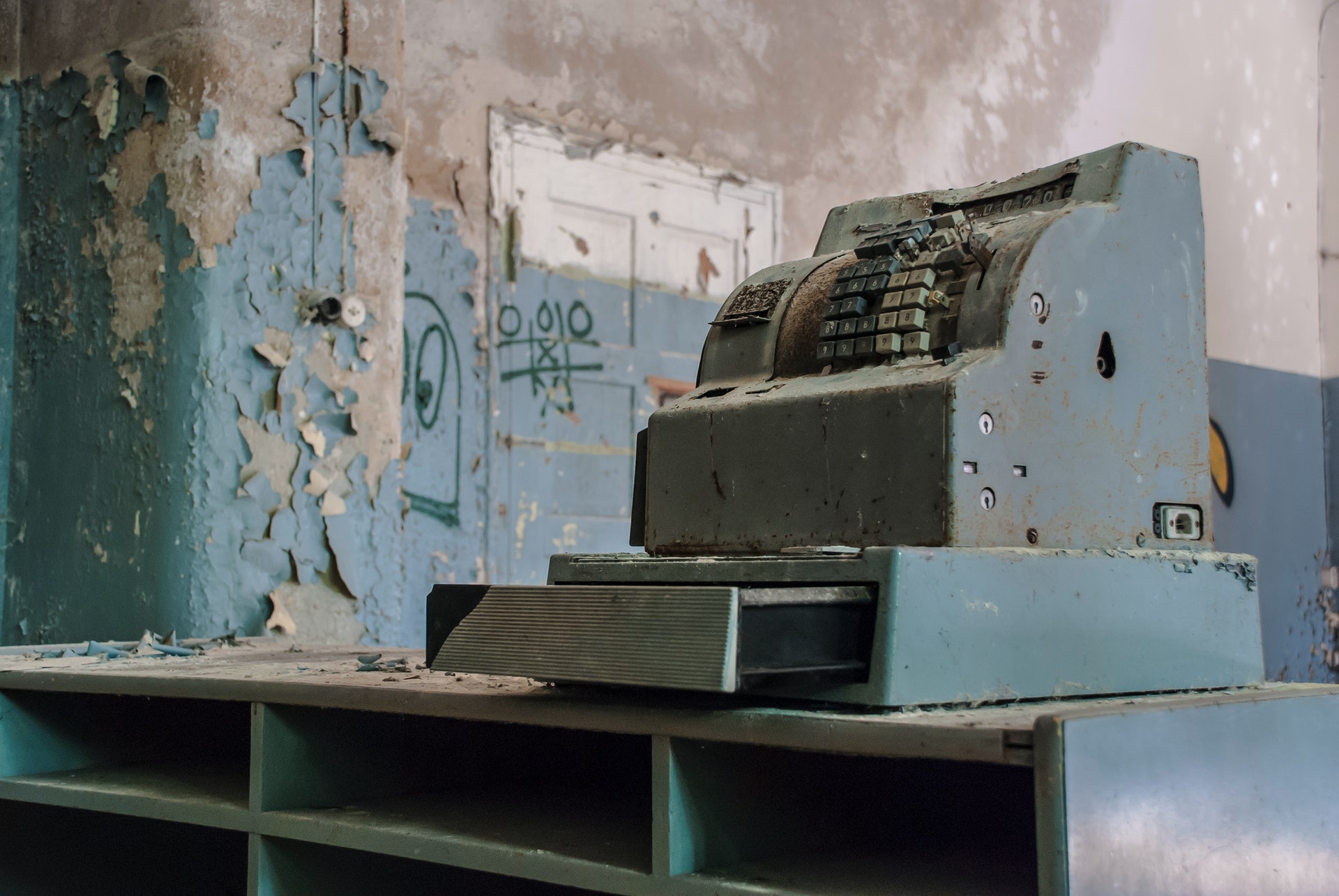 Old battered cash register