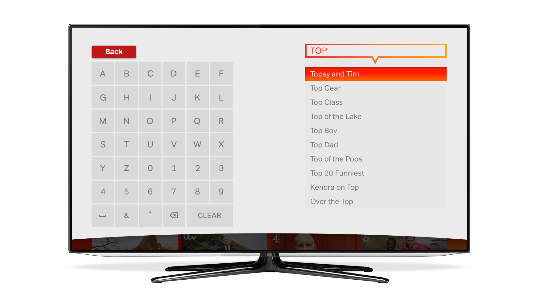Freeview Play's search interface brings together content from live channels and catch-up services
