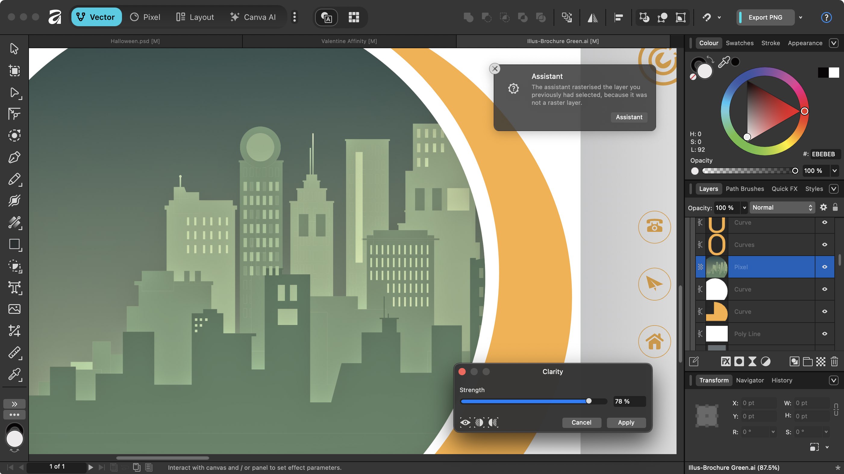 Using Affinity by Canva during our review, showing design tools in action