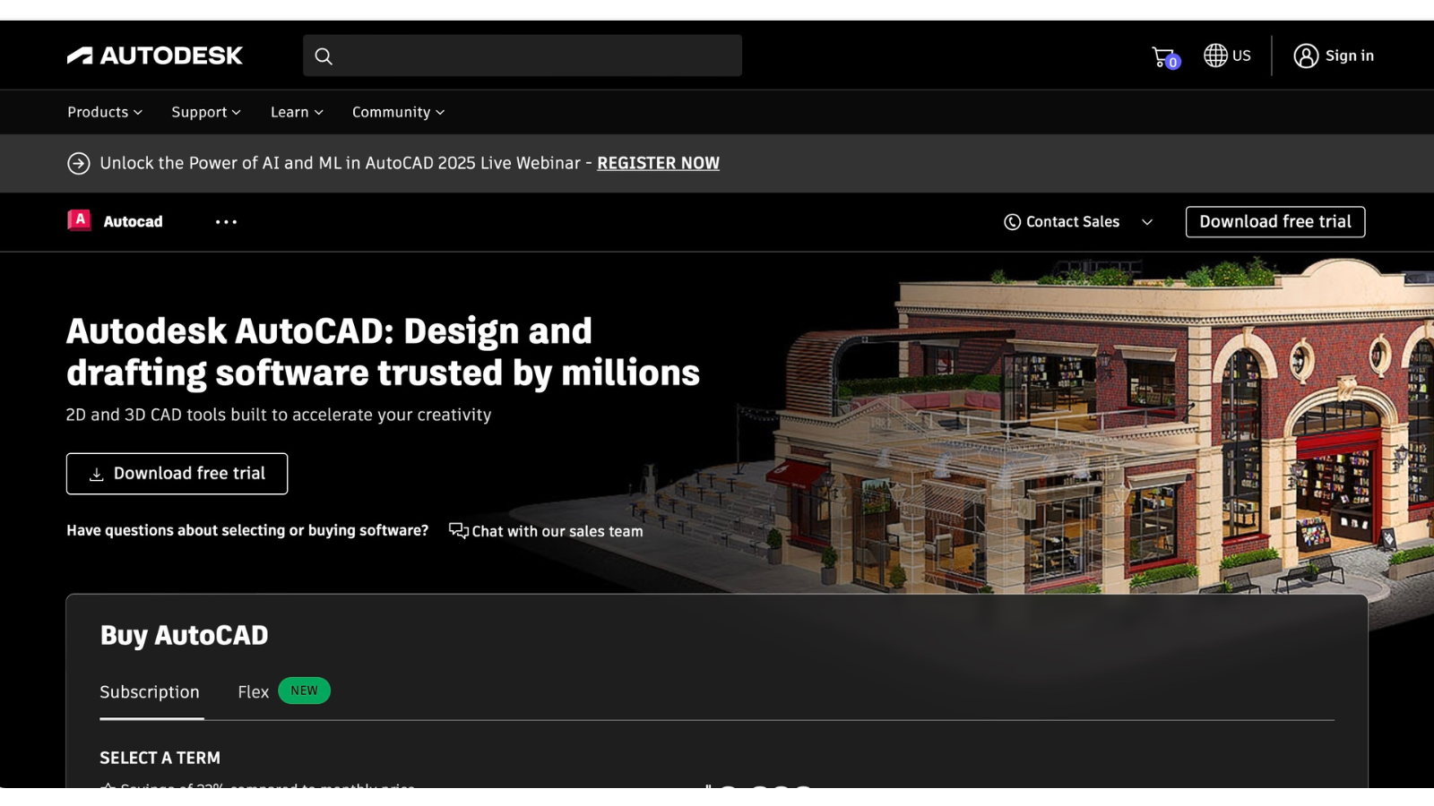 Website screenshot for Autodesk AutoCAD.