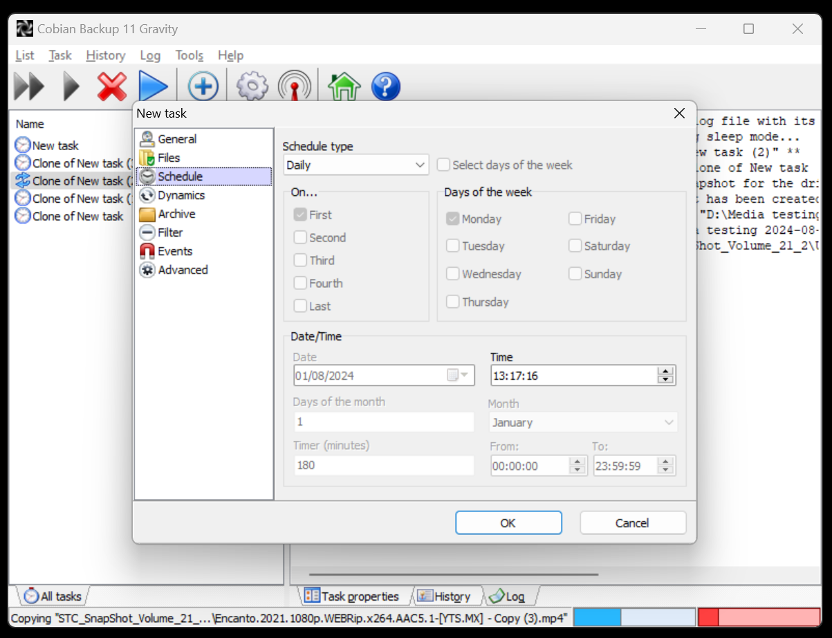 Scheduling a task in Cobian Backup