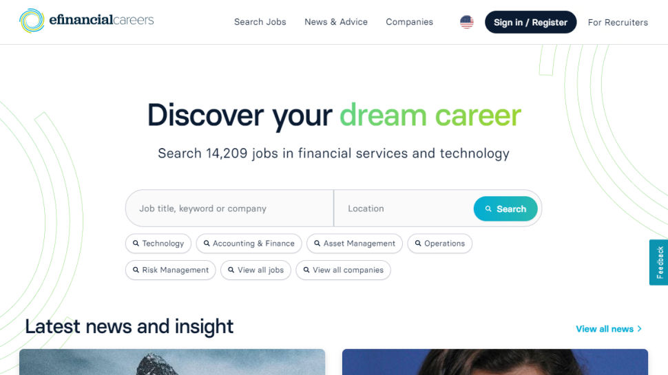 efinancialcareers website screenshot.