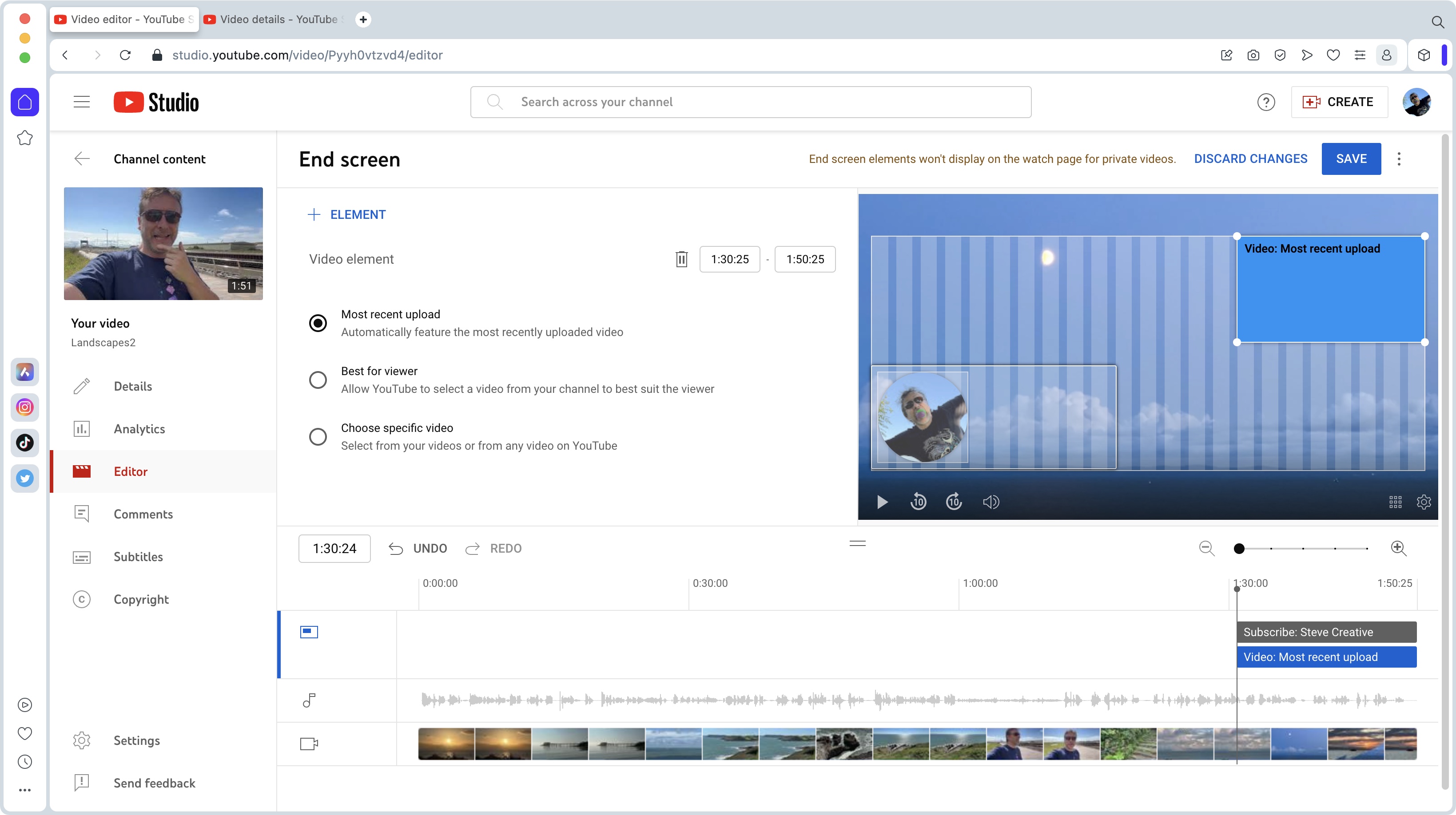 Using YouTube's Studio Editor to make changes to a video