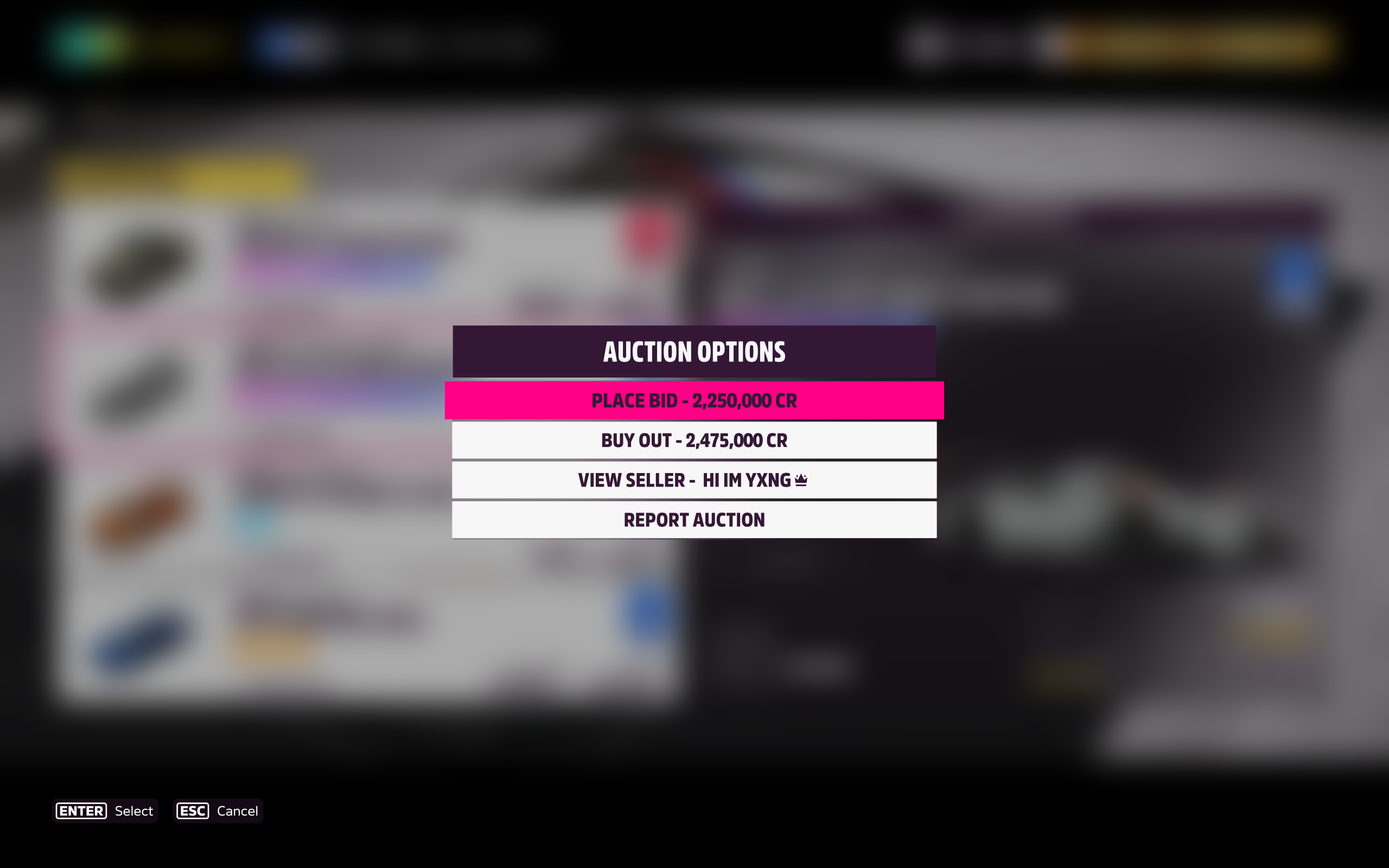 Forza Horizon 5 auction options