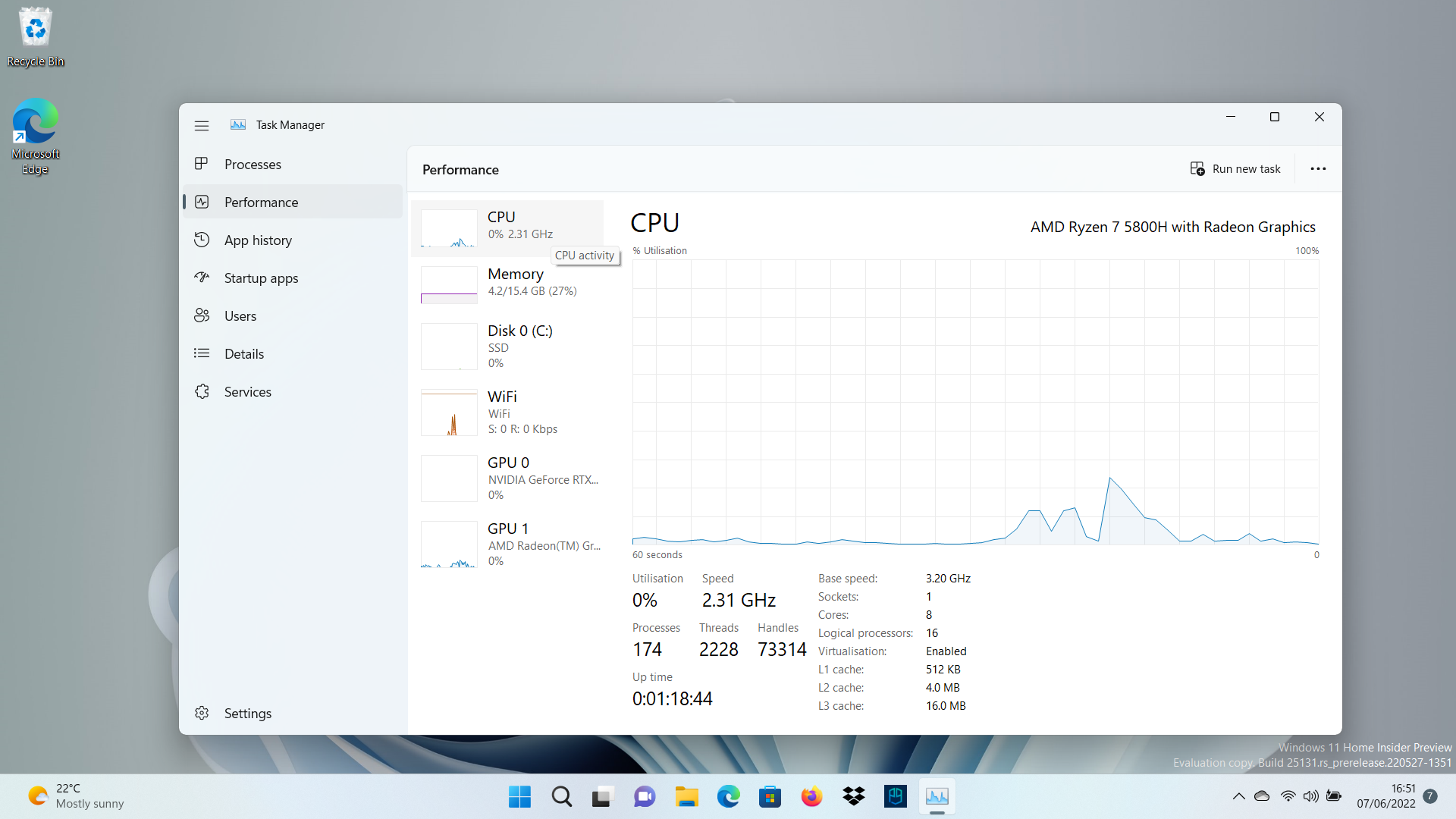 Screenshot of Windows 11 Task Manager running in Version 22H2