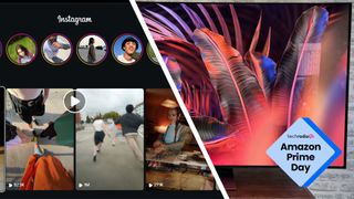 Samsung Instagram for TV on one side and Samsung 48S90F on the other