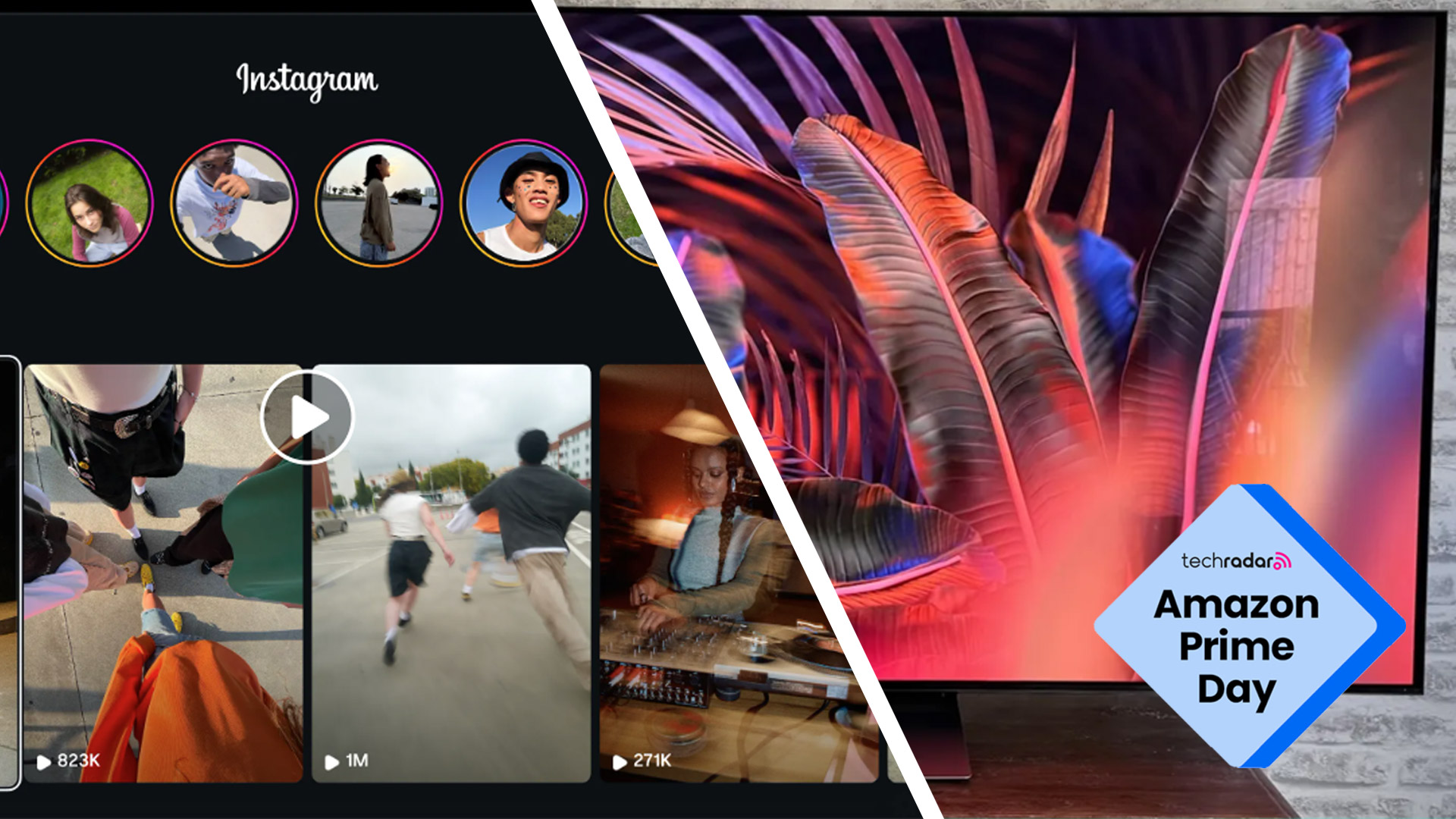 Samsung Instagram for TV on one side and Samsung 48S90F on the other