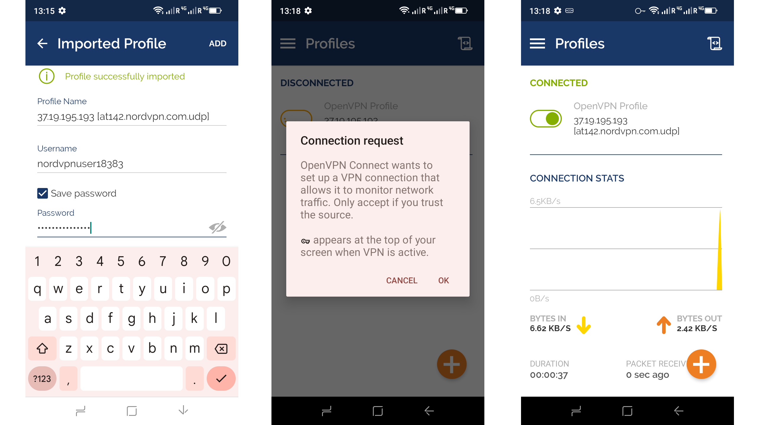 An image of OpenVPN configurations for Android