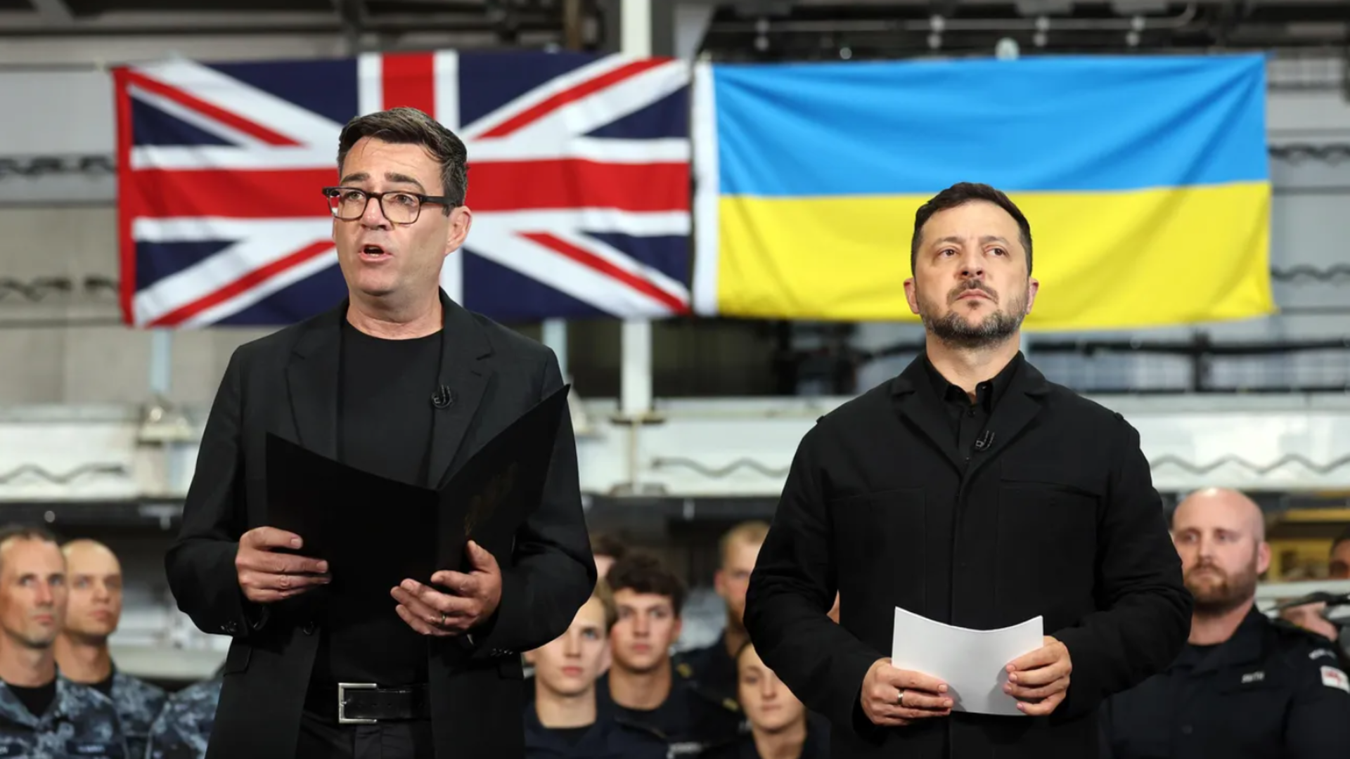 British Prime Minister Andy Burnham held his first meeting with Ukrainian President Volodymyr Zelensky at a British naval base