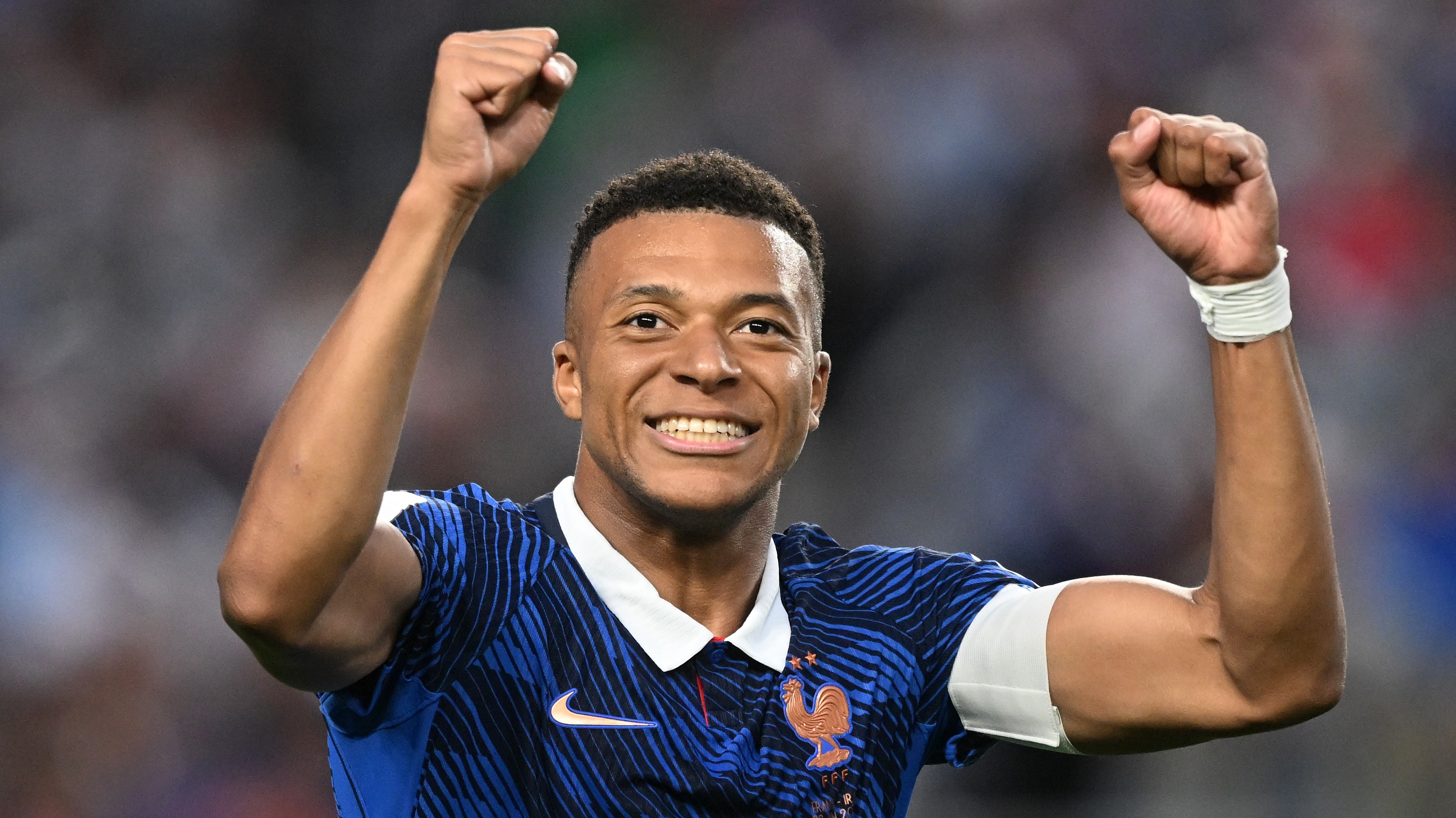 Kylian Mbappe of France celebrates scoring his team's second goal during the FIFA World Cup 2026 Group I match against Iraq at Philadelphia Stadium on June 22, 2026 in Philadelphia, Pennsylvania.
