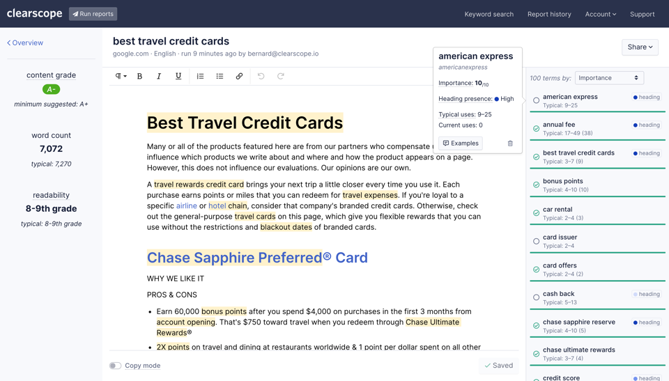 Clearscope example page