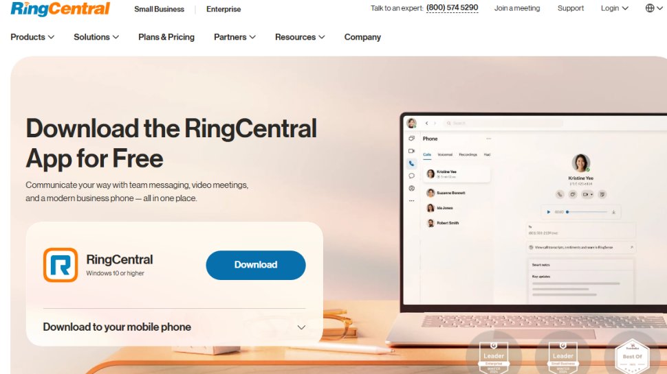 Website screenshot of RingCentral (November, 2025)