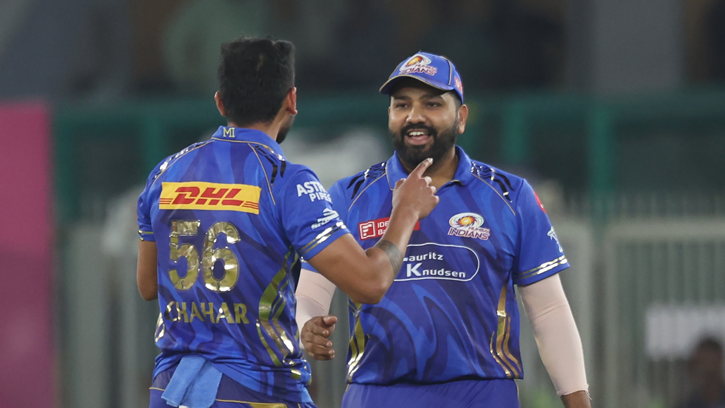 Deepak Chahar of Mumbai Indians celebrates the wicket of Sherfane Rutherford of Gujrat Titans during the 2025 IPL in advance of the 