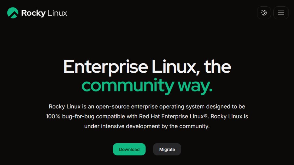 Rocky Linux website screenshot (December 2025).