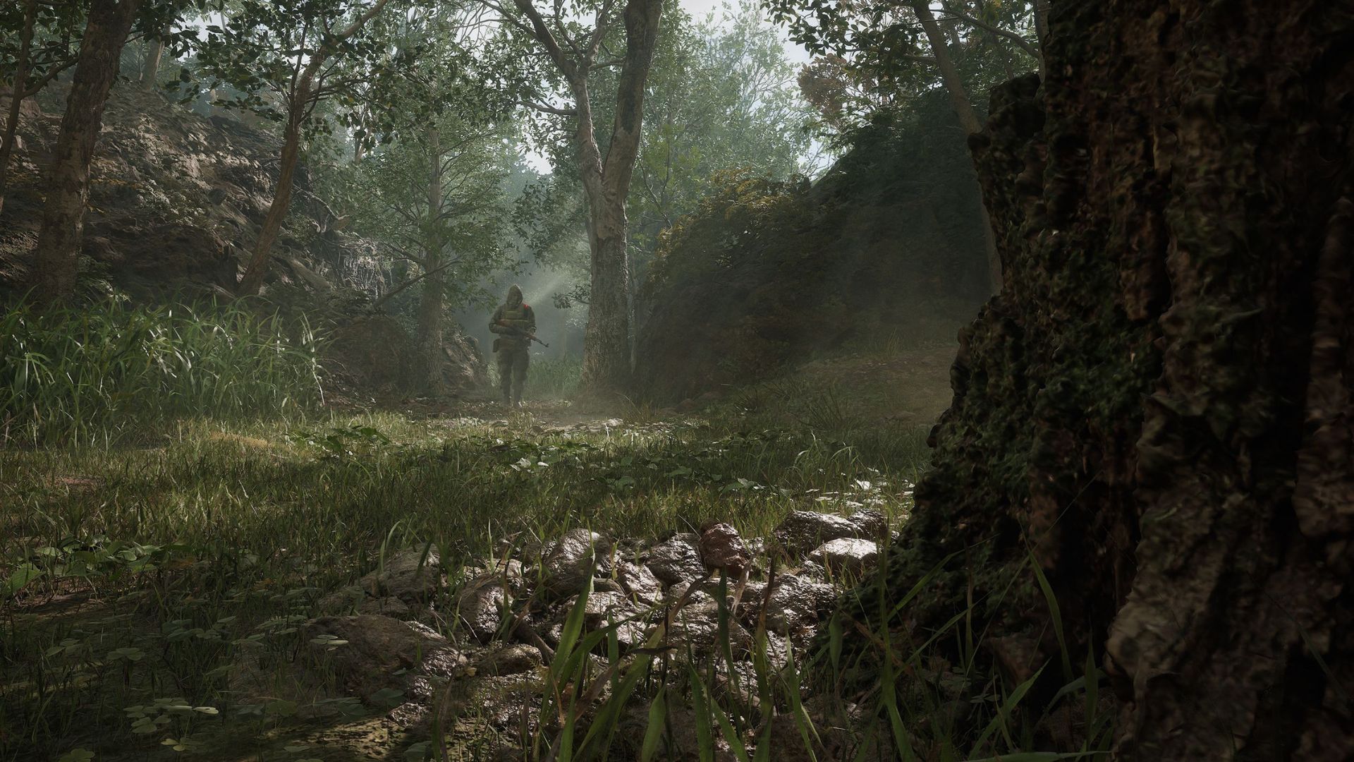 A jungle landscape in the Metal Gear Solid 3 remake
