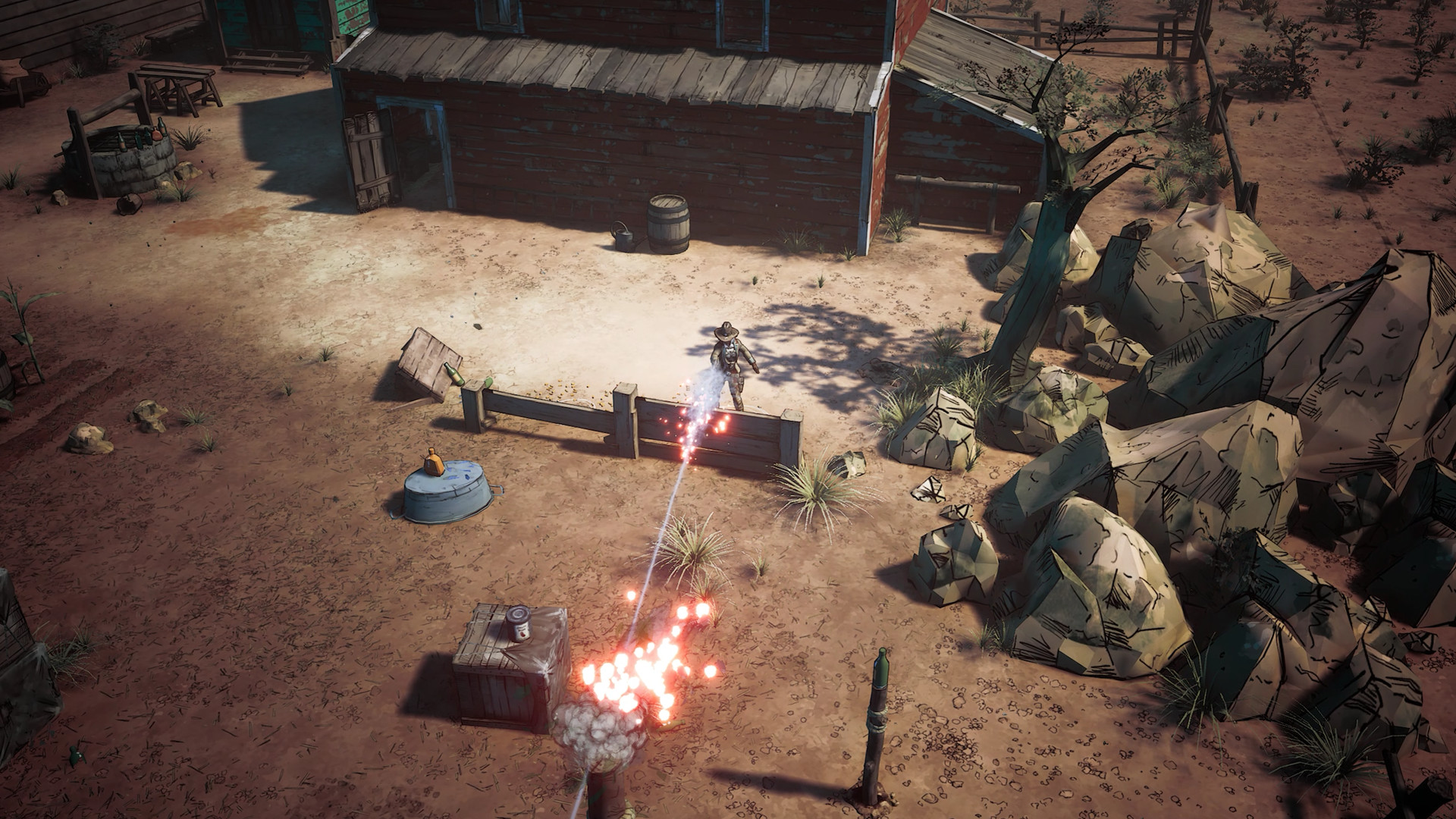 A gunfight between two cowboys in Weird West