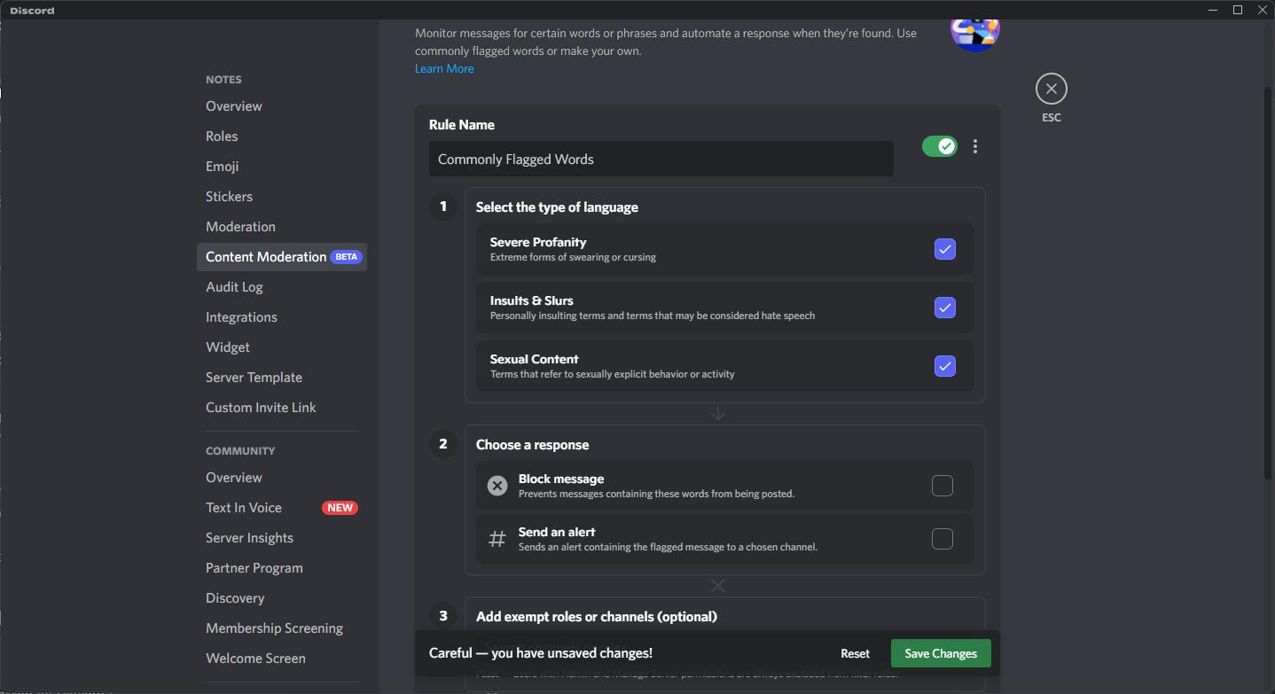 Discord commonly flagged words