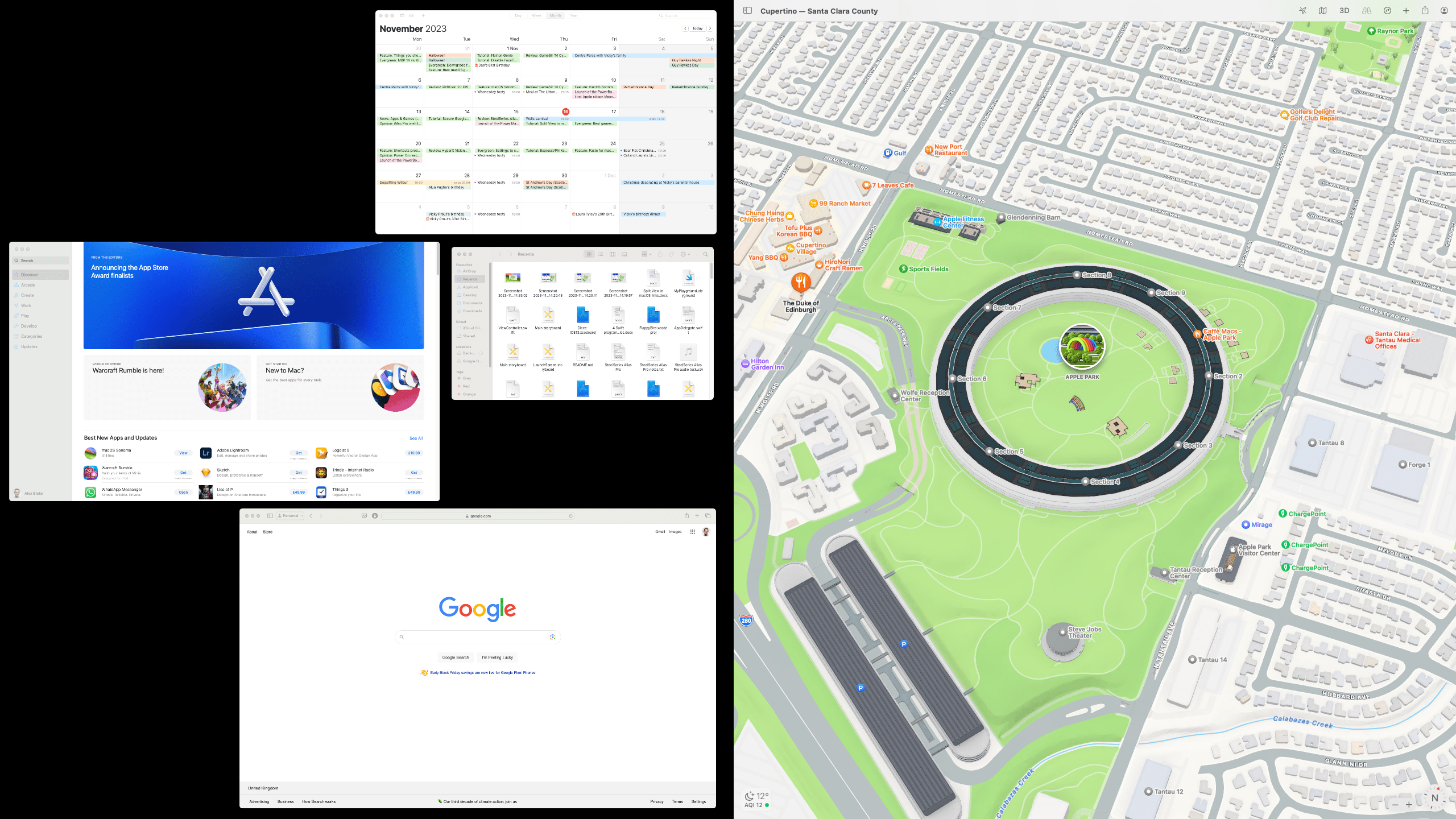 Selecting a second app to use in Split View in macOS.